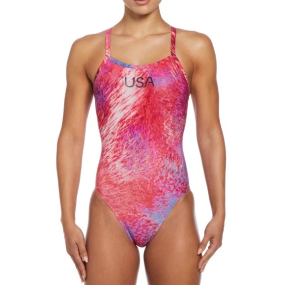 Nike Other - Nike USA Olympic Team Swimsuit One Piece Womens Red Blue Tie Dye Size 38/ WMS 12